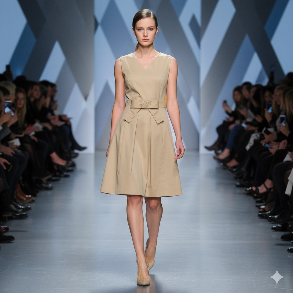 MOSCHINO Beige V neck bow details sleeveless Midi Dress Vguc